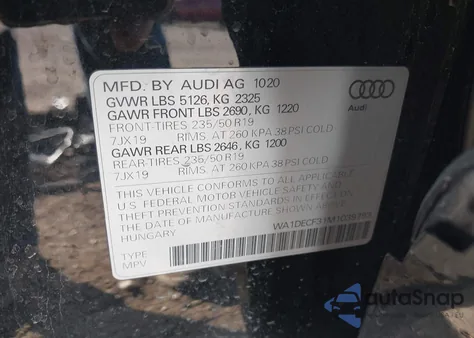 2021 Audi Q3 Premium 45 Tfsi S Line Quattro Tiptronic z USA, uszkodzony, nr VIN WA1DECF31M1039793